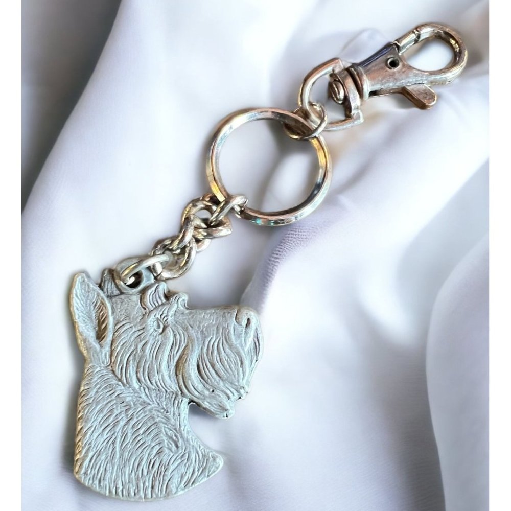 Vintage 1982 I Love My Schnauser Rawcliffe Pewter Keychain Dog